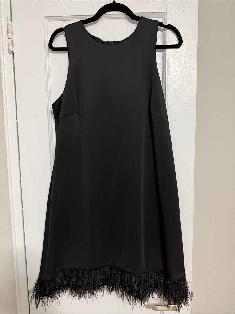 Taylor Black Mini Dress with Feather Hem